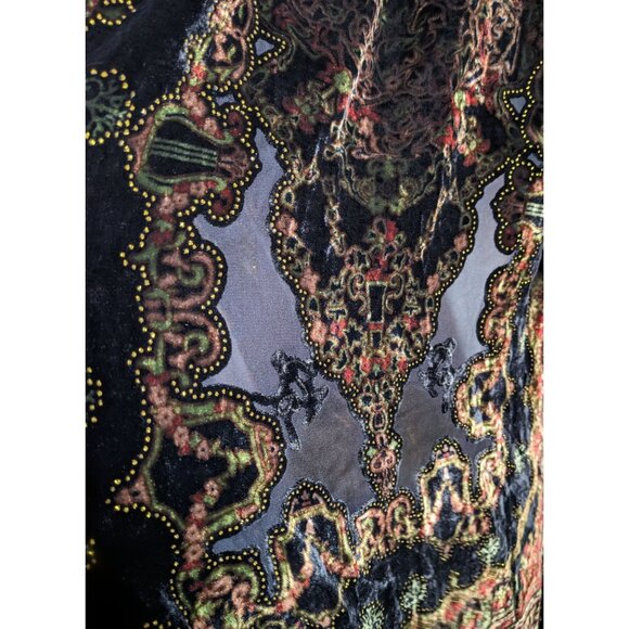Vintage Gothic Floral Burnout Red And Gold Scarf With Glitter Accents - Picture 4 of 6